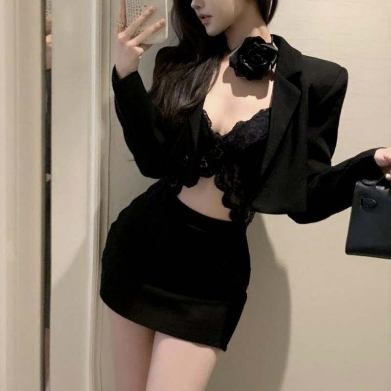 Black Spring Blazer Lace Brale - Lace Bralette Set のレビューと価格