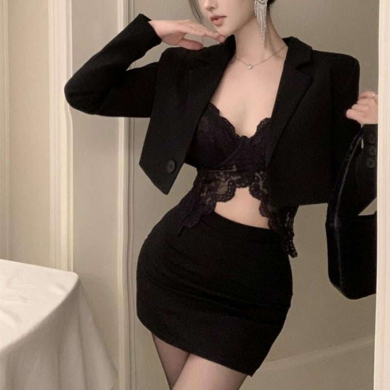 Black Spring Blazer Lace Brale - Lace Bralette Set のレビューと価格