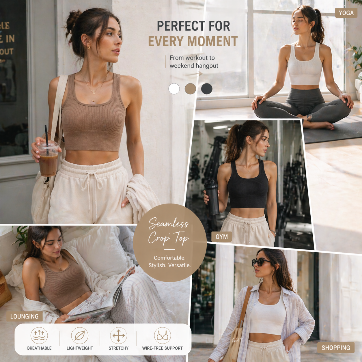 Women Seamless Ribbed Crop Top - T Shirt Bra Seamless のレビューと価格