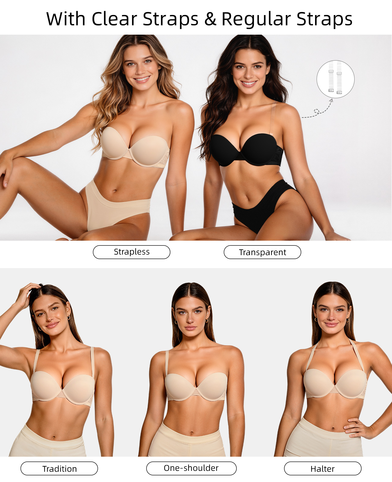 New Push Up Bra Women Lace Pad - Convertible Bra Multiway のレビューと価格
