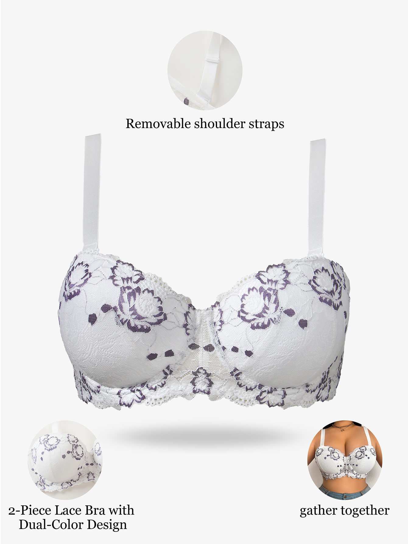 Plus Size Lace & Embroidery Wo - Underwire Bra Padded のレビューと価格