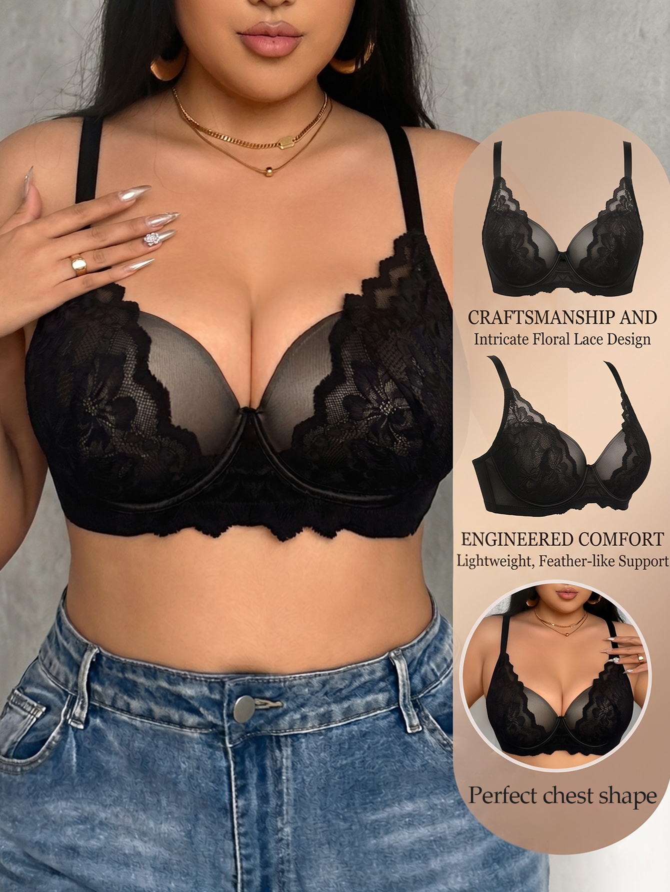 Wide Strap Plus Size Women Bra - Underwire Bra Padded のレビューと価格