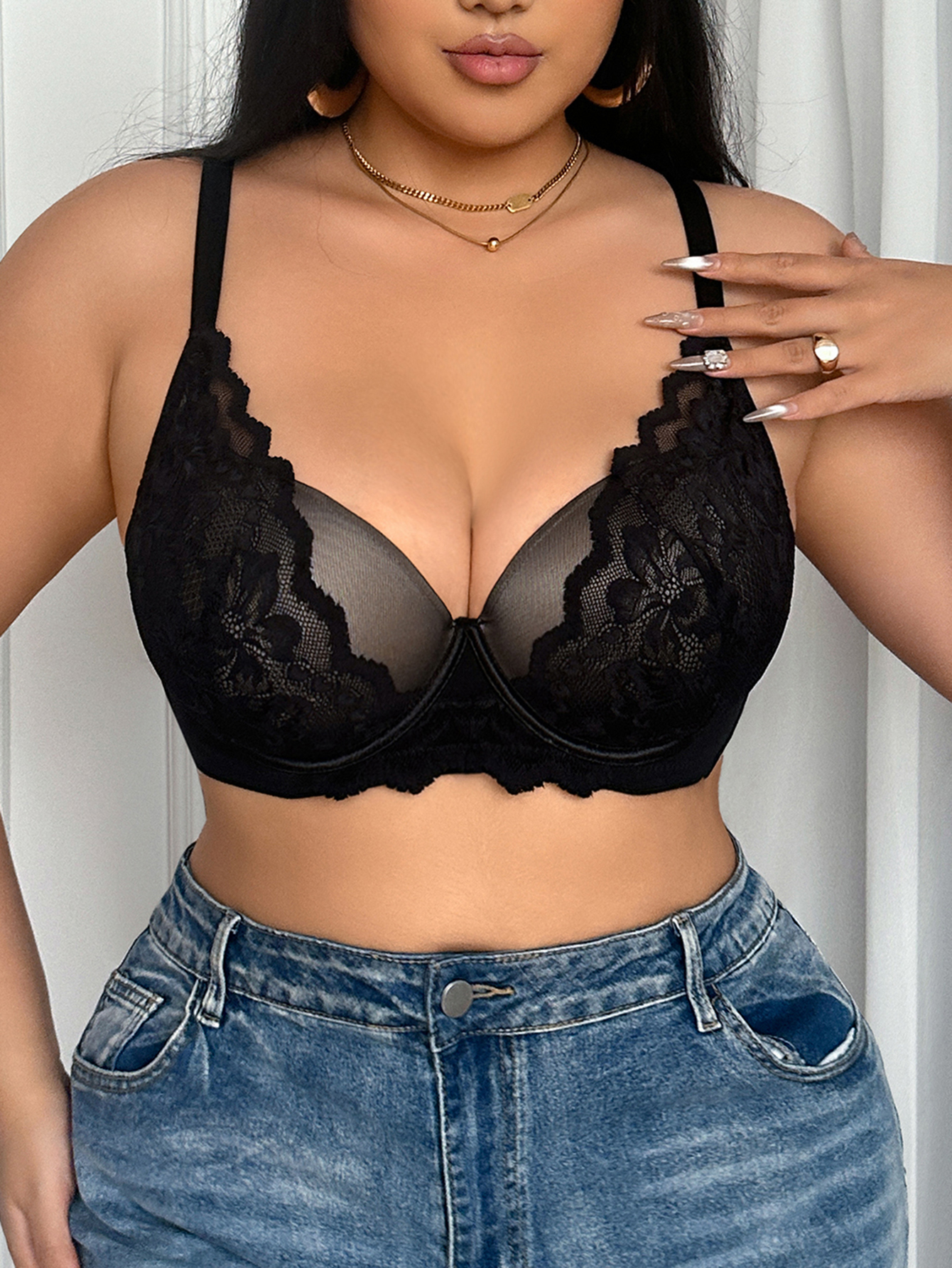 Wide Strap Plus Size Women Bra - Underwire Bra Padded のレビューと価格