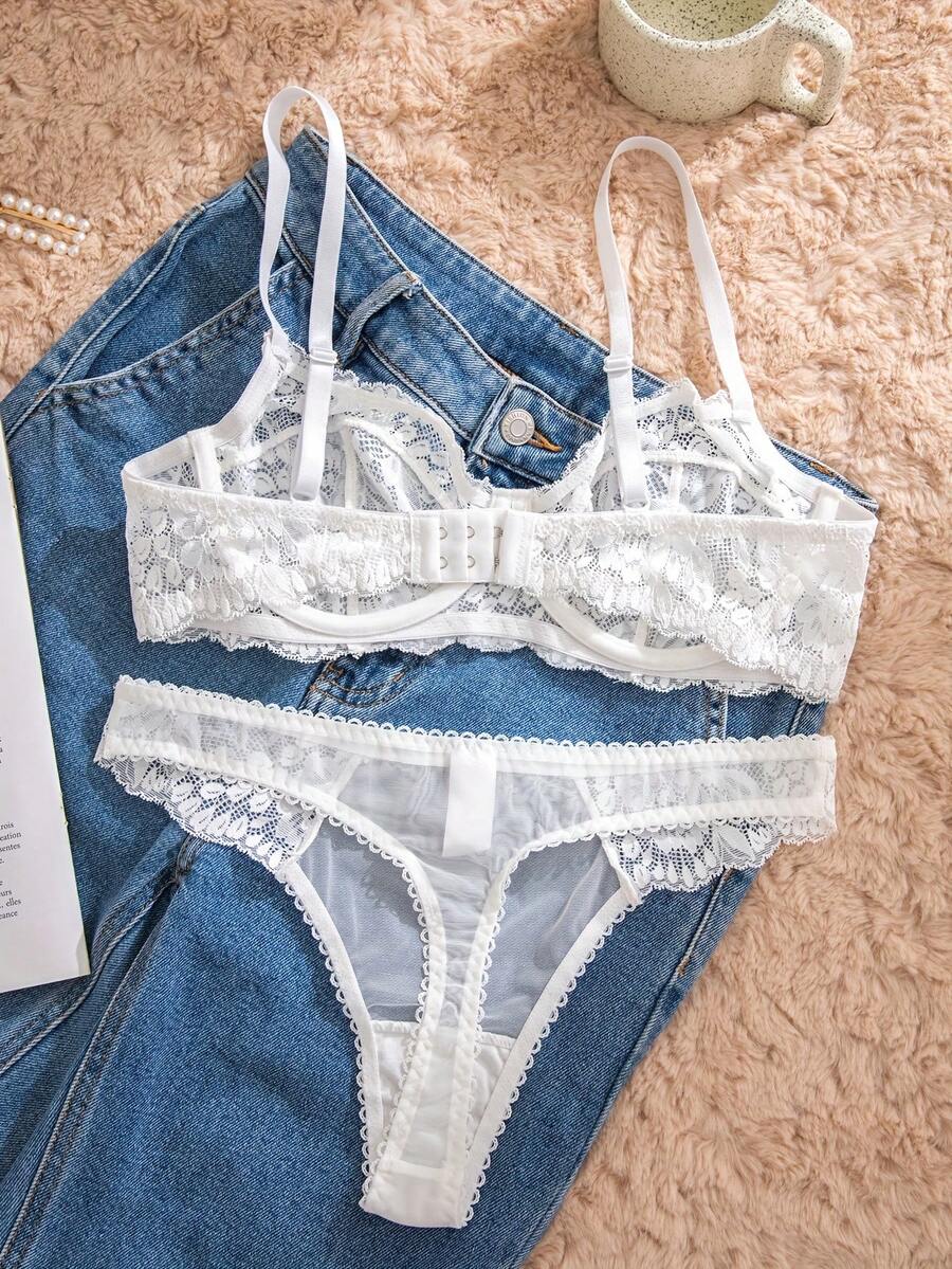 White Lace Bra and Panty Set w - Sheer Bra Lace のレビューと価格
