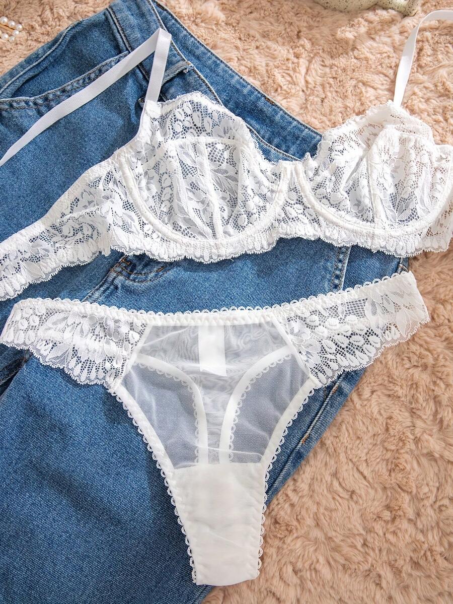 White Lace Bra and Panty Set w - Sheer Bra Lace のレビューと価格