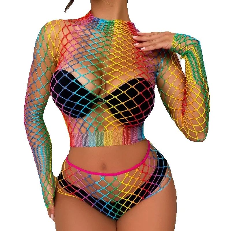 Sexy Rainbow Mesh Lingerie Set - Sheer Bra Lace のレビューと価格