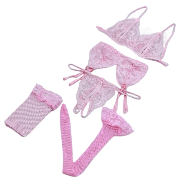 Lace Women Lingerie Set 4 Pcs  - Sheer Bra Lace のレビューと価格