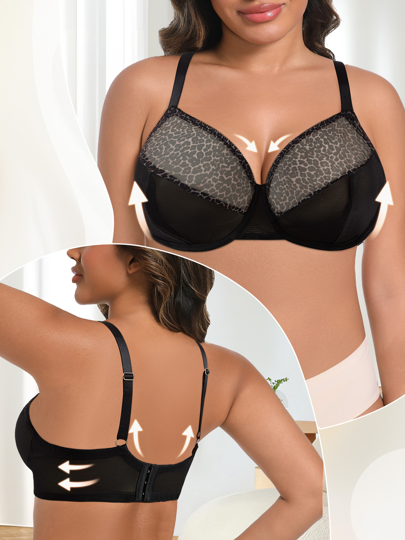 Plus Size Sexy Leopard Print & - Sheer Bra Lace のレビューと価格