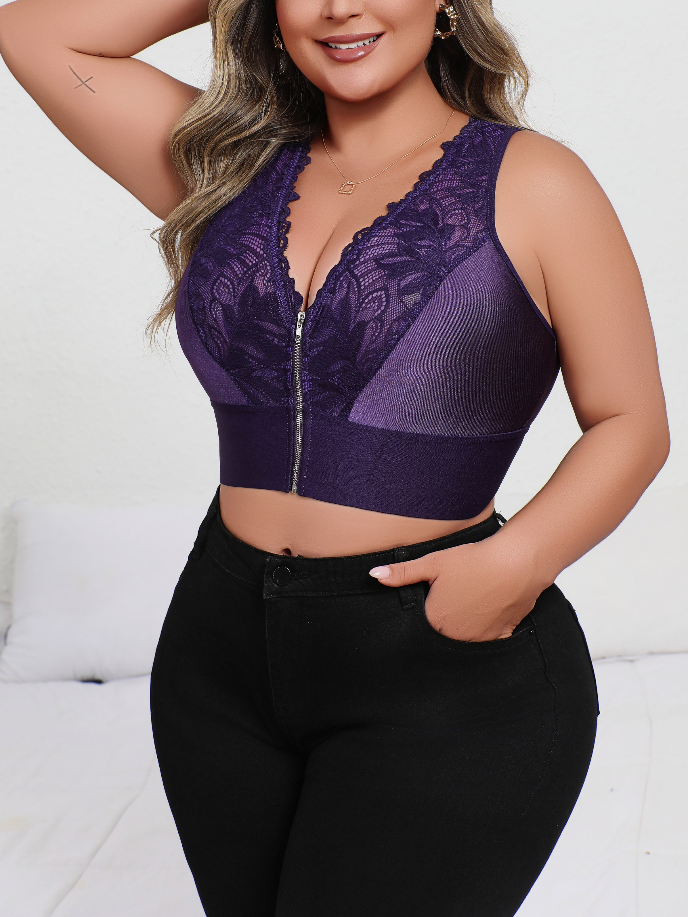 New Arrival Plus Size Sexy Pur - Plunge Bra Push Up のレビューと価格
