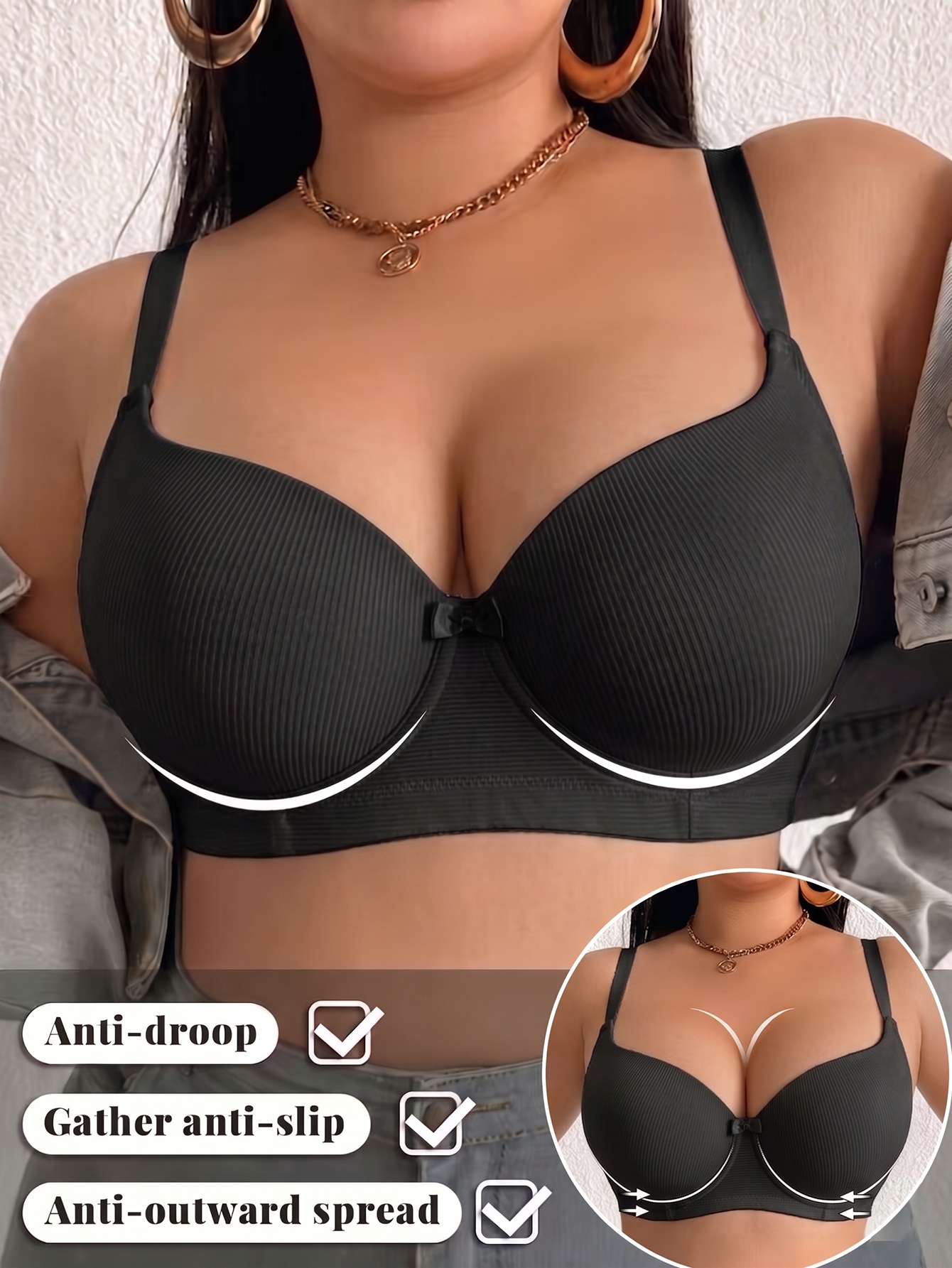 Plus Size Ribbed Women Bra Thi - Underwire Bra Padded のレビューと価格