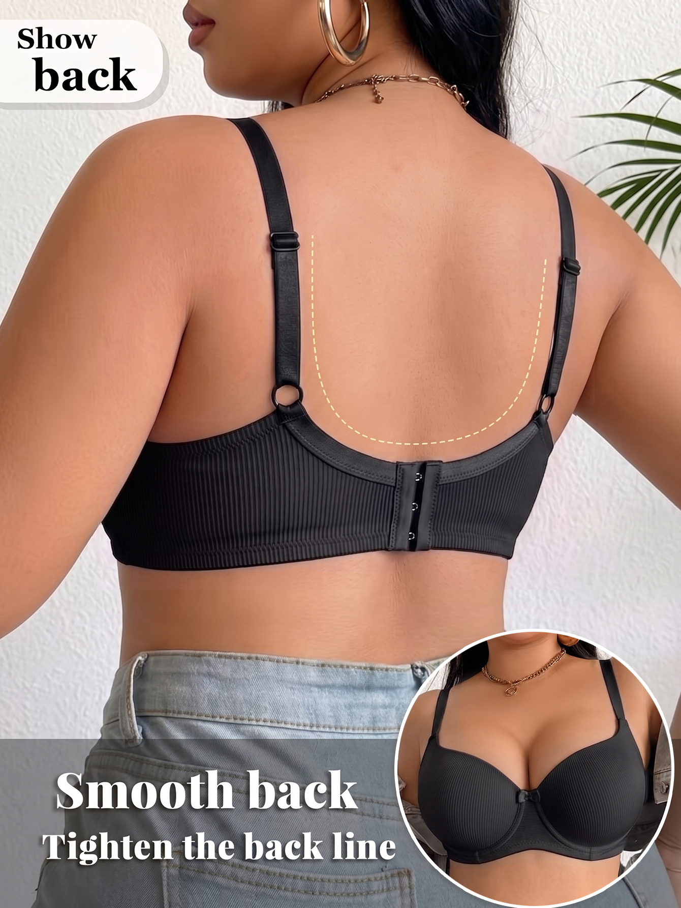 Plus Size Ribbed Women Bra Thi - Underwire Bra Padded のレビューと価格