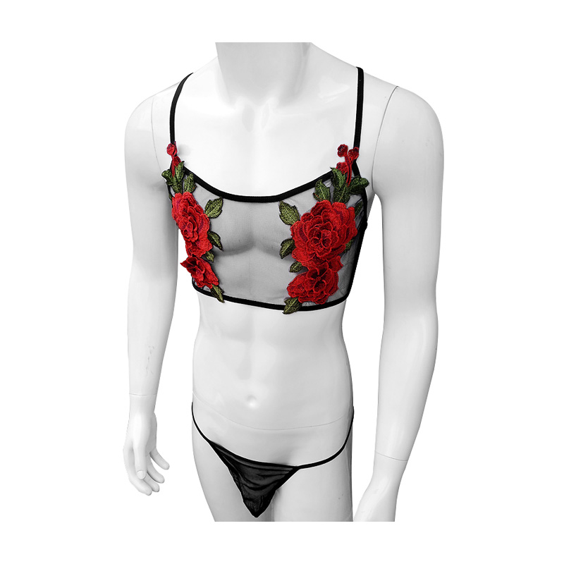 Sexy Embroidery Mens See Throu - Sheer Mesh Bra のレビューと価格