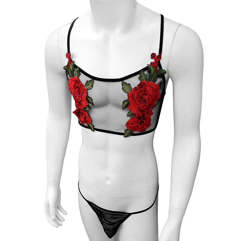 Sexy Embroidery Mens See Throu - Sheer Mesh Bra のレビューと価格