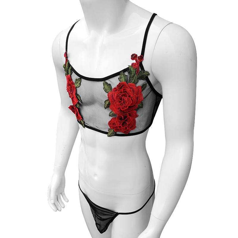 Sexy Embroidery Mens See Throu - Sheer Mesh Bra のレビューと価格