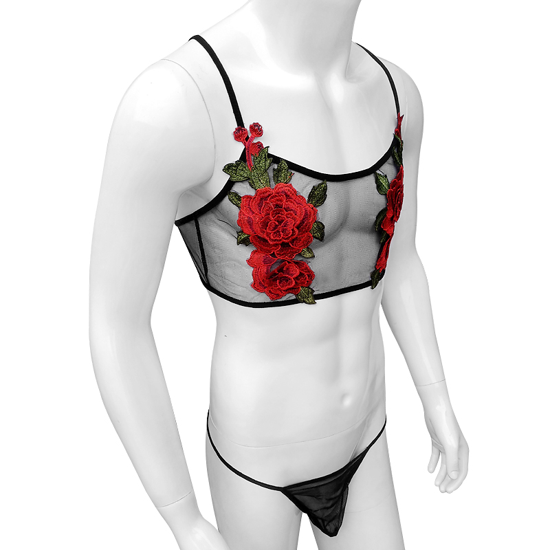 Sexy Embroidery Mens See Throu - Sheer Mesh Bra のレビューと価格